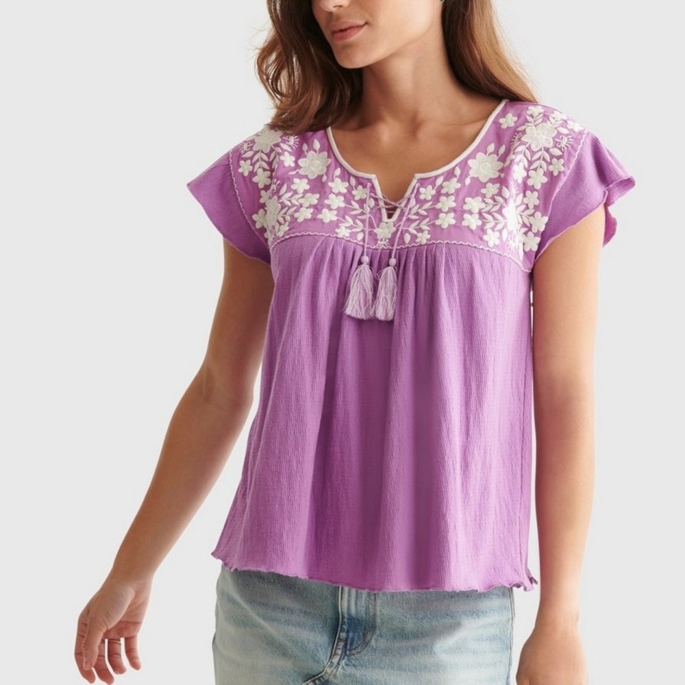 Lucky Brand Embroidered Boho Blouse XS